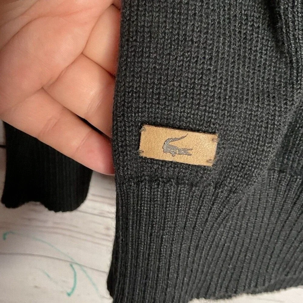 Lacoste‎ Black 1/4 Zip MockNeck Sweater Pullover Men 6/L Peru Cotton/Wool
